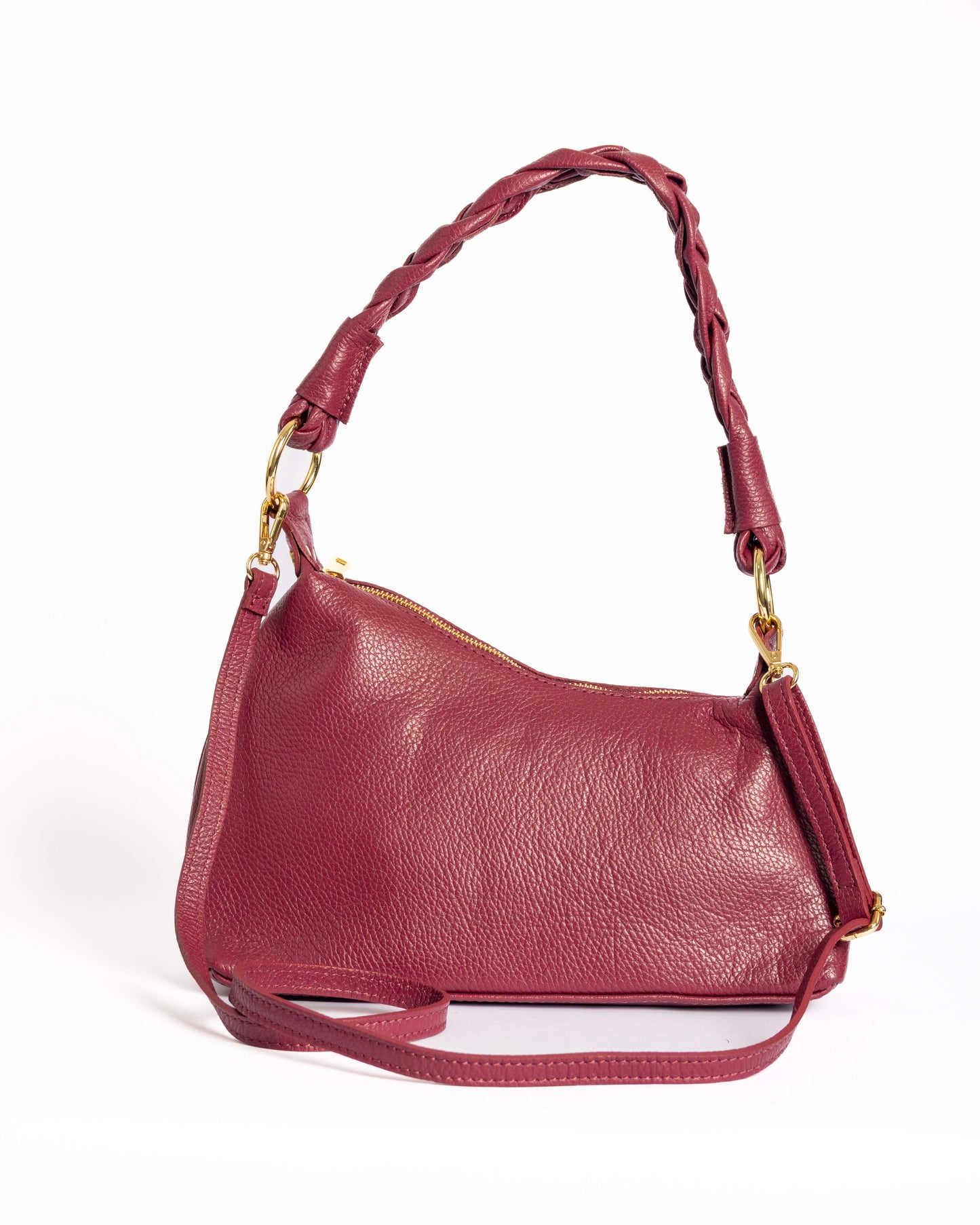 Sac Nour Prugne – vue latérale – cuir grainé italien